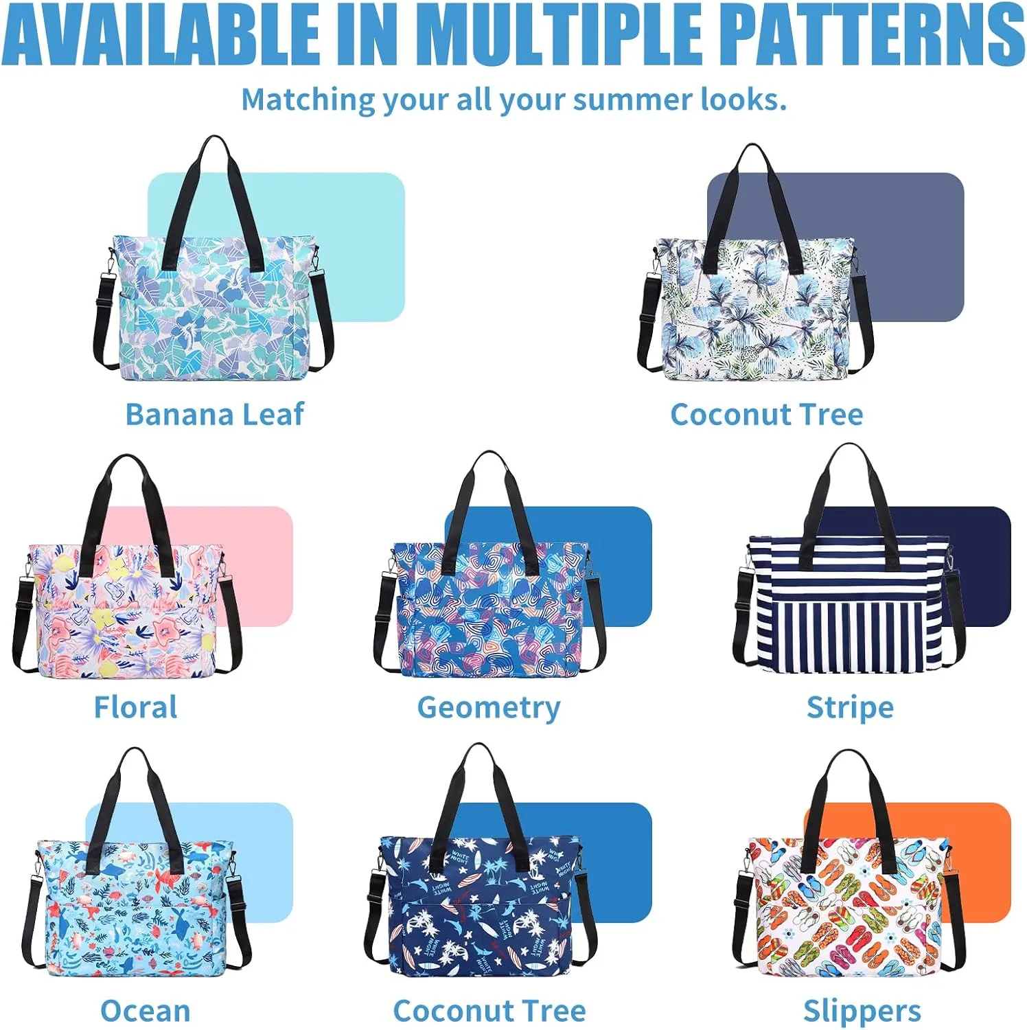 Beach Bags for Women, Large Waterproof Sandproof Swim Pool Bag with Dry Wet Seperated Pocket Utility Tote Bag