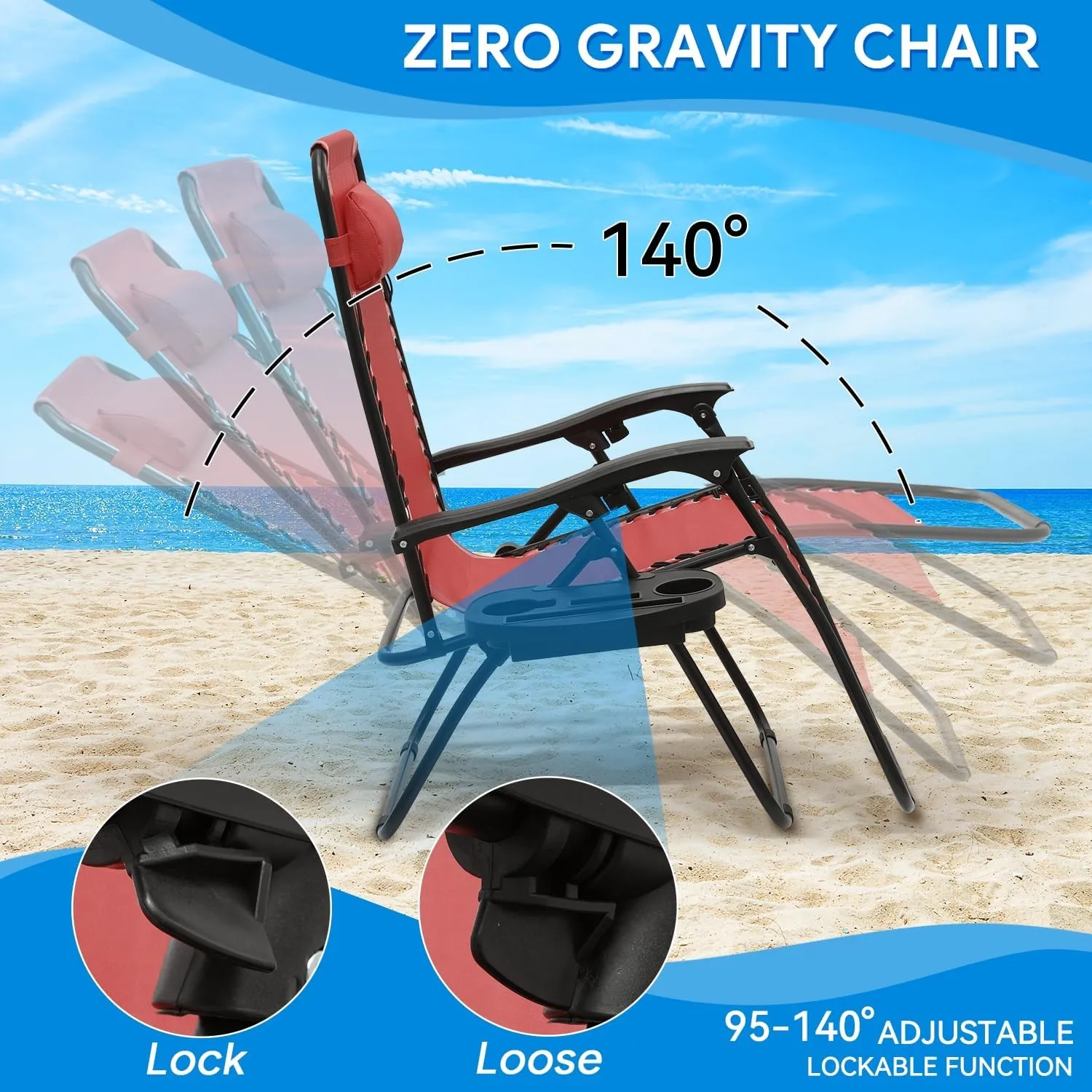 Beach Chairs Travel-Friendly Zero Gravity Chair - Foldable Outdoor Lounger, Lightweight & Durable, CAAP-BCC-C1P-MR
