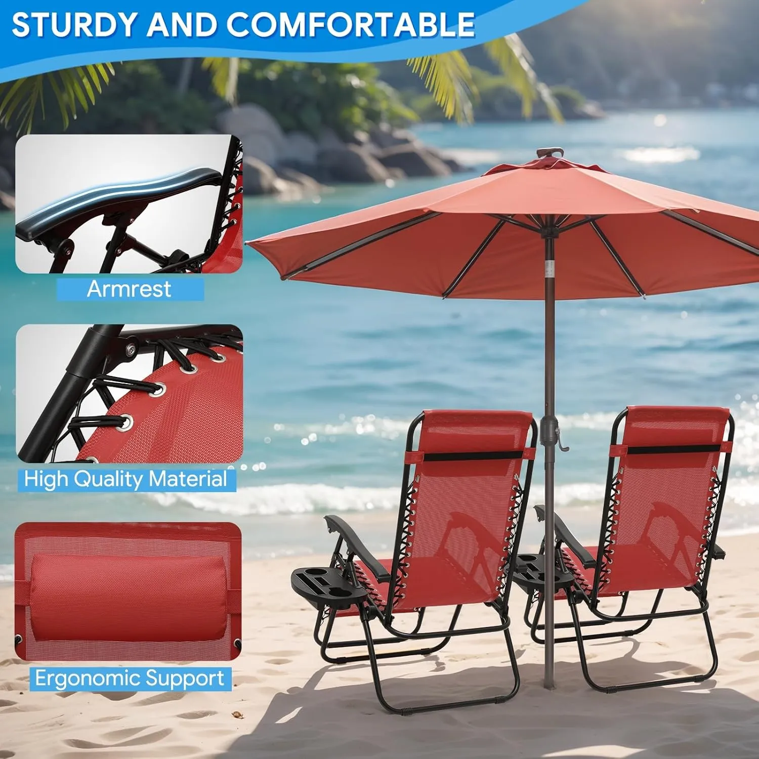 Beach Chairs Travel-Friendly Zero Gravity Chair - Foldable Outdoor Lounger, Lightweight & Durable, CAAP-BCC-C1P-MR