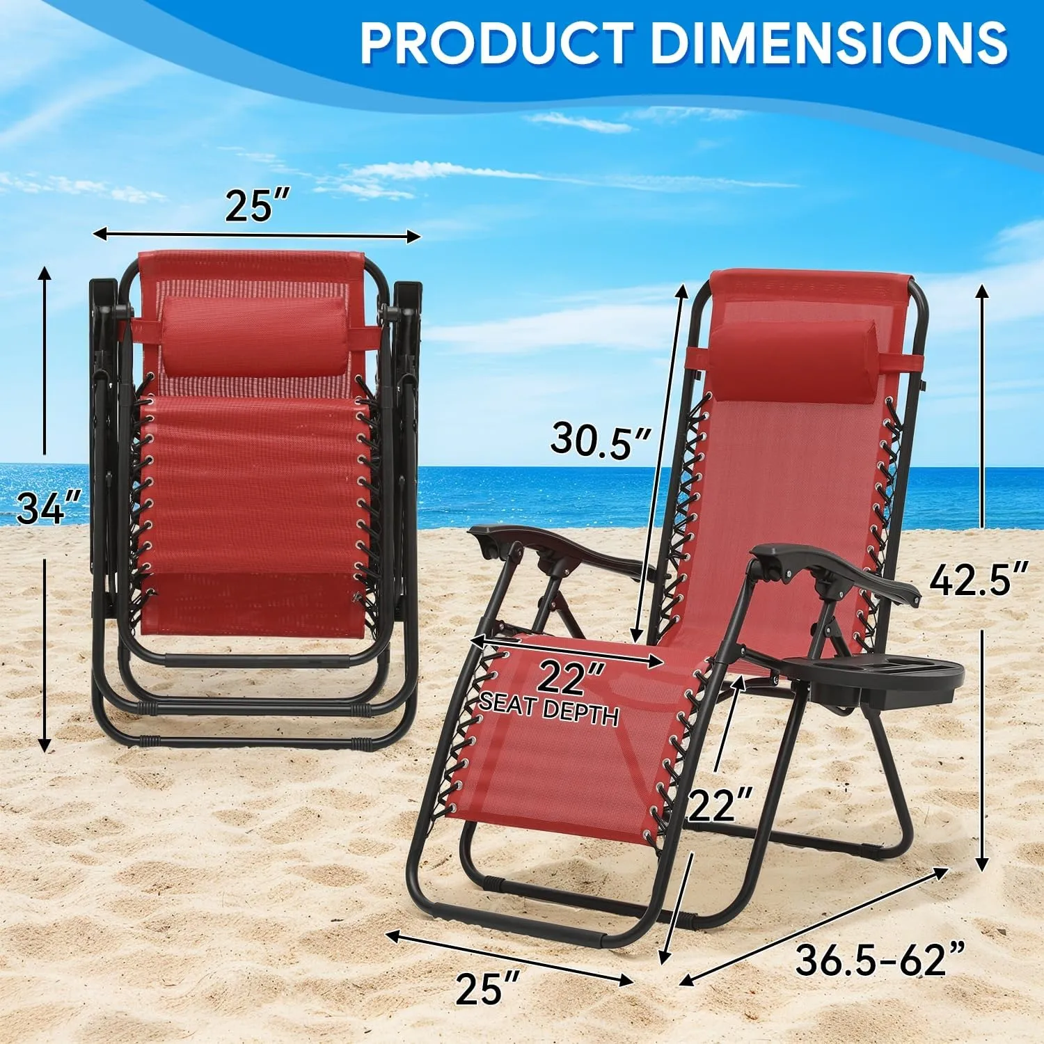 Beach Chairs Travel-Friendly Zero Gravity Chair - Foldable Outdoor Lounger, Lightweight & Durable, CAAP-BCC-C1P-MR