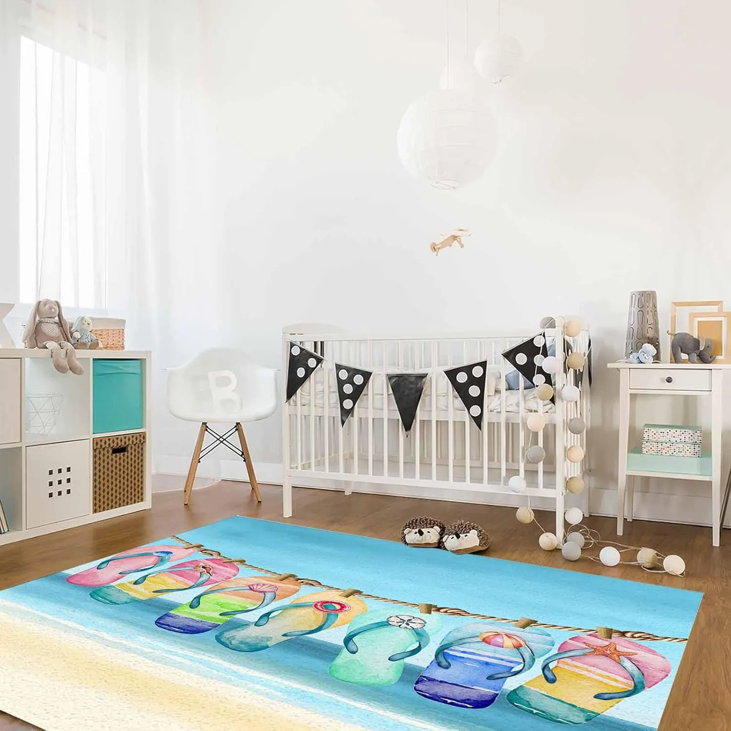 Beach Slippers Area Runner Rug Carpet 5'x8',Summer Ocean Starfish Shell Blue Sky Kitchen Living Room Bathroom Bedroom Classroom Laundry Room Washable Bath Rug,Doormat Desk Welcome Floor Door Mat