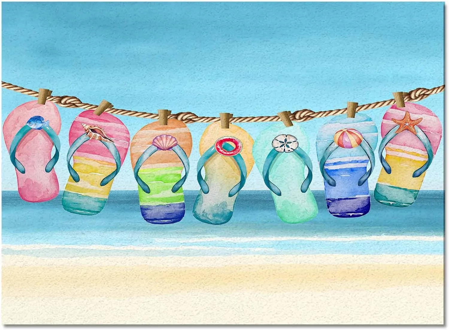 Beach Slippers Area Runner Rug Carpet 5'x8',Summer Ocean Starfish Shell Blue Sky Kitchen Living Room Bathroom Bedroom Classroom Laundry Room Washable Bath Rug,Doormat Desk Welcome Floor Door Mat