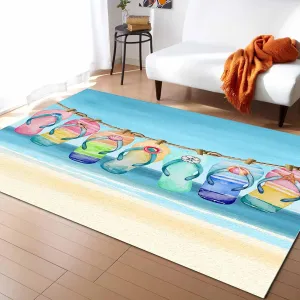 Beach Slippers Area Runner Rug Carpet 5'x8',Summer Ocean Starfish Shell Blue Sky Kitchen Living Room Bathroom Bedroom Classroom Laundry Room Washable Bath Rug,Doormat Desk Welcome Floor Door Mat