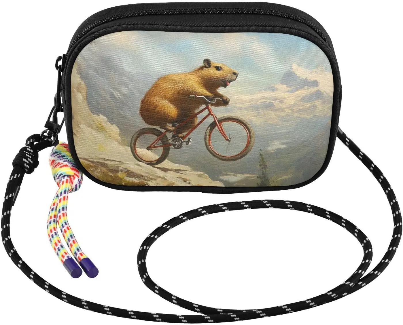 Beaver Bike Funny Crossbody Bags for Women Cell Phone Purses Women's Shoulder Handbag Wallet Purse with Rope Pendant