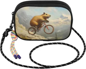 Beaver Bike Funny Crossbody Bags for Women Cell Phone Purses Women's Shoulder Handbag Wallet Purse with Rope Pendant