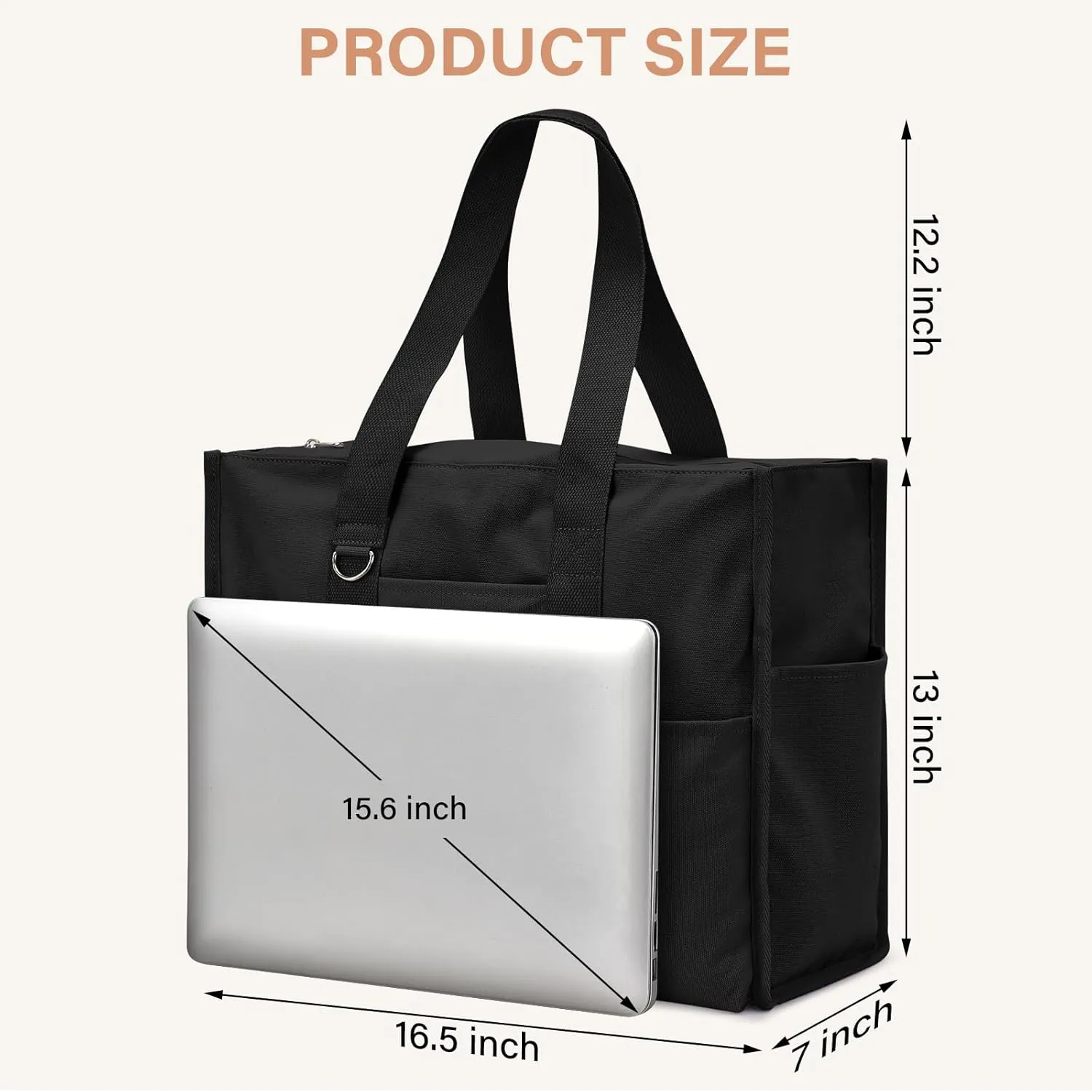 Becokan Large Tote Bag for Women Waterproof with 12 Pockets Top Zipper Closure Utility Teacher Nurse Bags for Work School