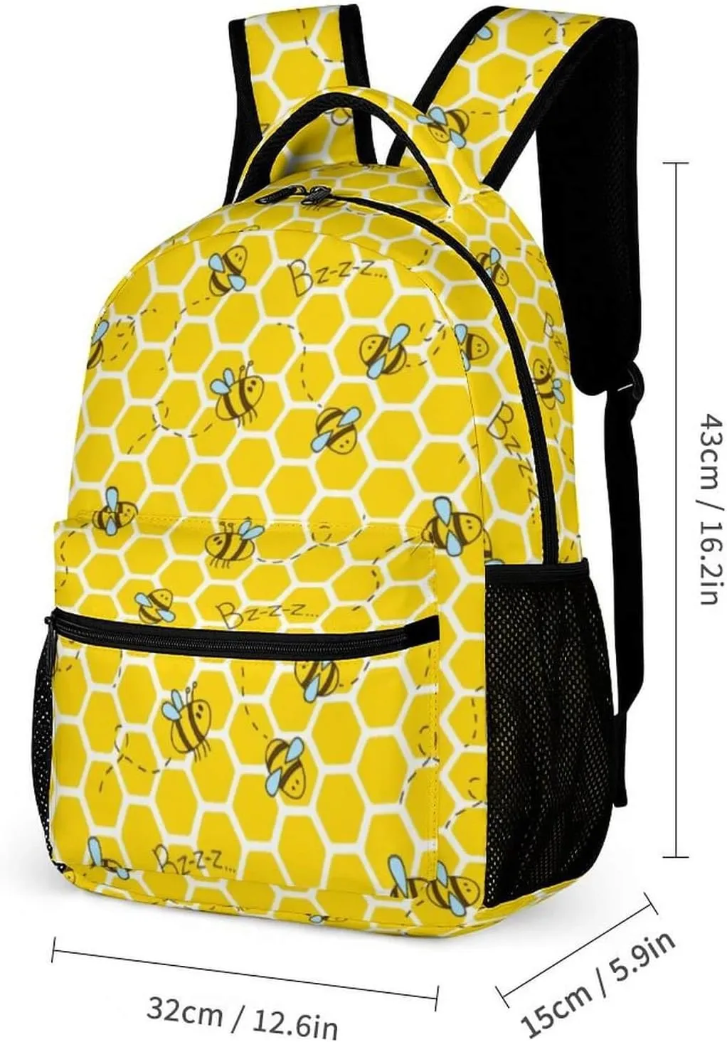 Bee Backpack with Lunch Box & Pencil Case, 16 Inch Cute Bee Themed Bookbag, Adjustable Lightweight Large Capacity, Colorful Bee Backpack Set for Kids Girls Boys School