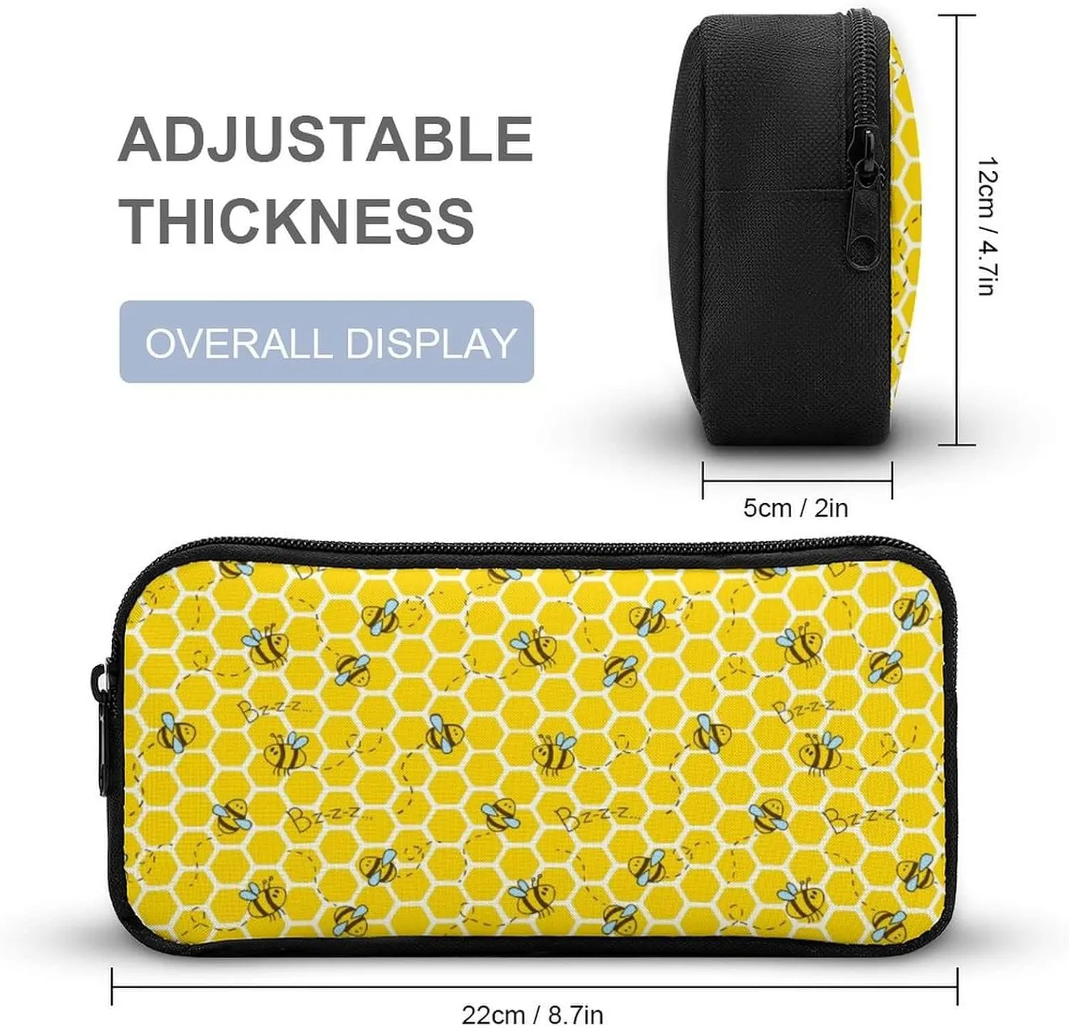 Bee Backpack with Lunch Box & Pencil Case, 16 Inch Cute Bee Themed Bookbag, Adjustable Lightweight Large Capacity, Colorful Bee Backpack Set for Kids Girls Boys School