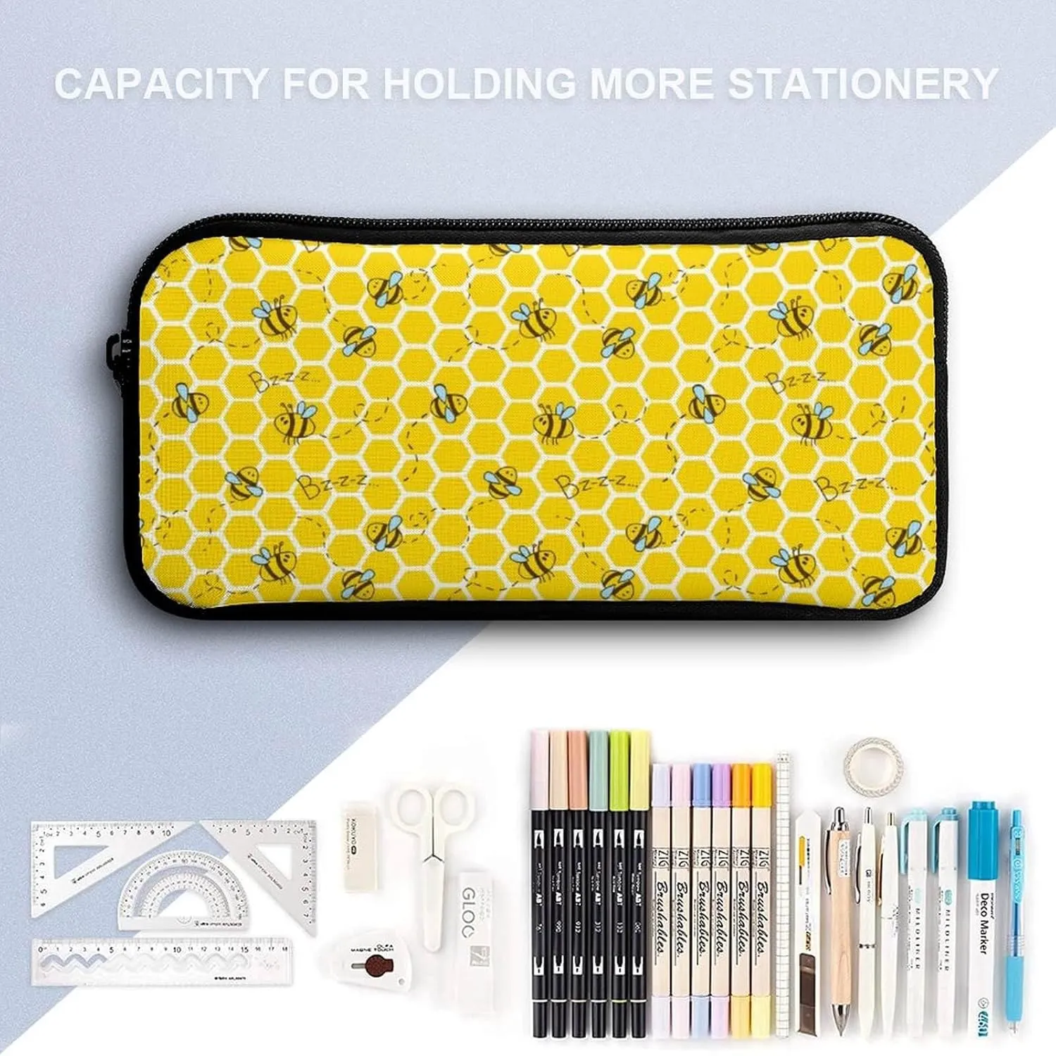 Bee Backpack with Lunch Box & Pencil Case, 16 Inch Cute Bee Themed Bookbag, Adjustable Lightweight Large Capacity, Colorful Bee Backpack Set for Kids Girls Boys School