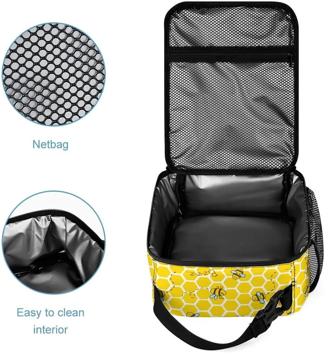 Bee Backpack with Lunch Box & Pencil Case, 16 Inch Cute Bee Themed Bookbag, Adjustable Lightweight Large Capacity, Colorful Bee Backpack Set for Kids Girls Boys School