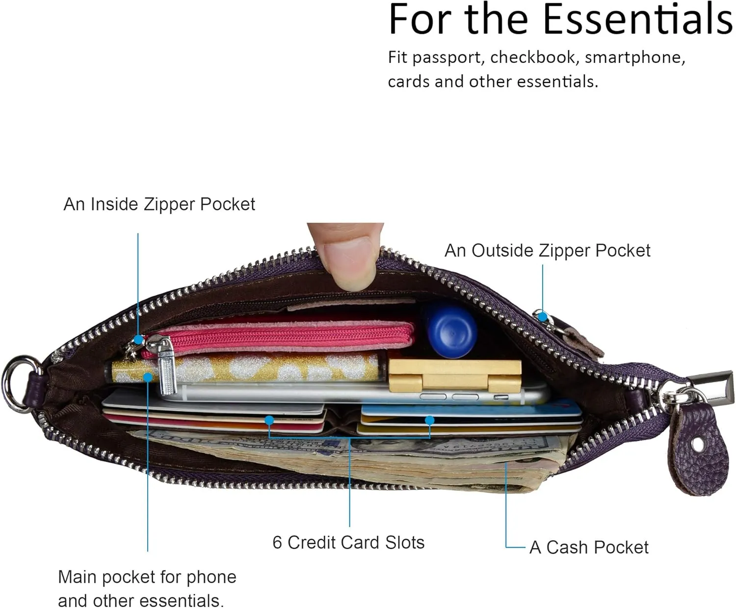 befen Genuine Leather Wristlet Clutch Wallet Purses Small Crossbody Bags for Women with RFID Blocking Card Slots