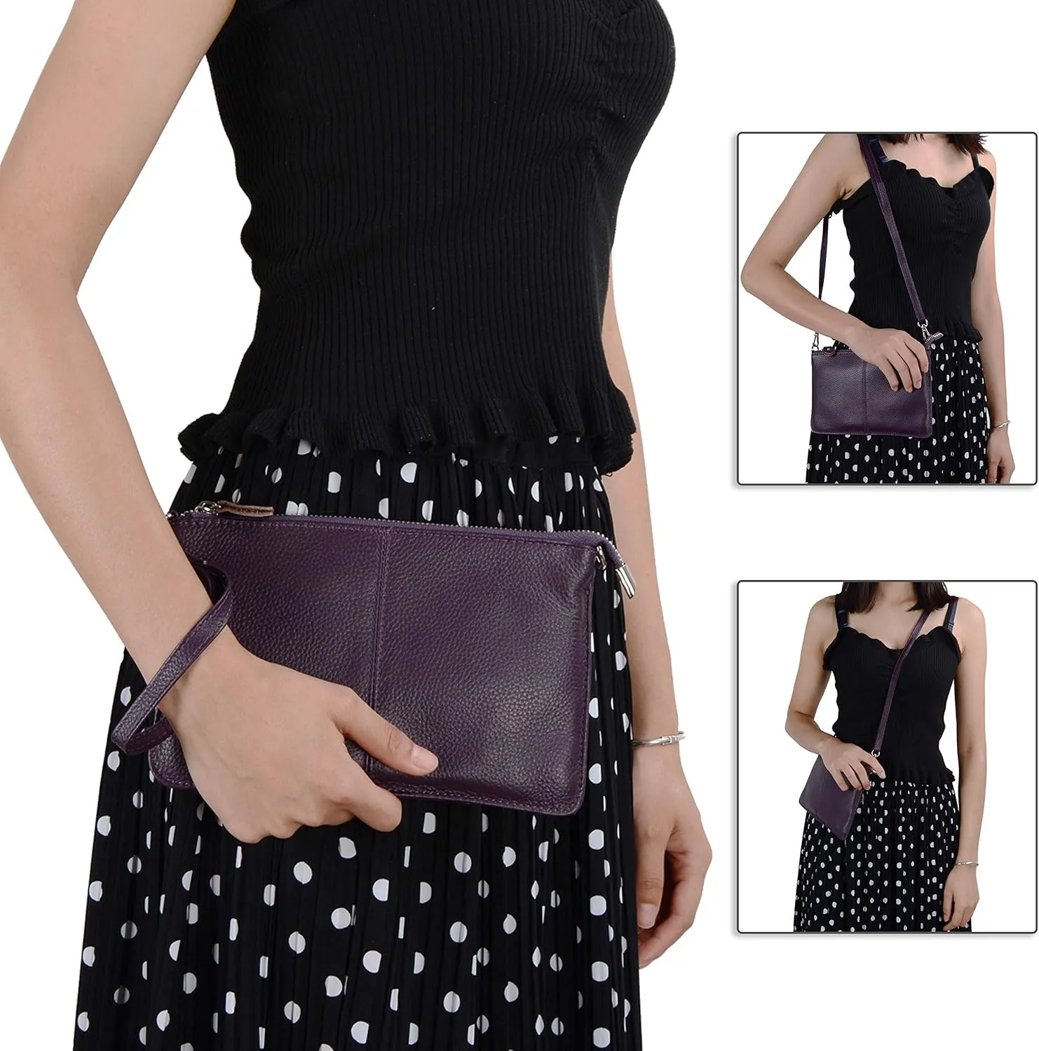 befen Genuine Leather Wristlet Clutch Wallet Purses Small Crossbody Bags for Women with RFID Blocking Card Slots