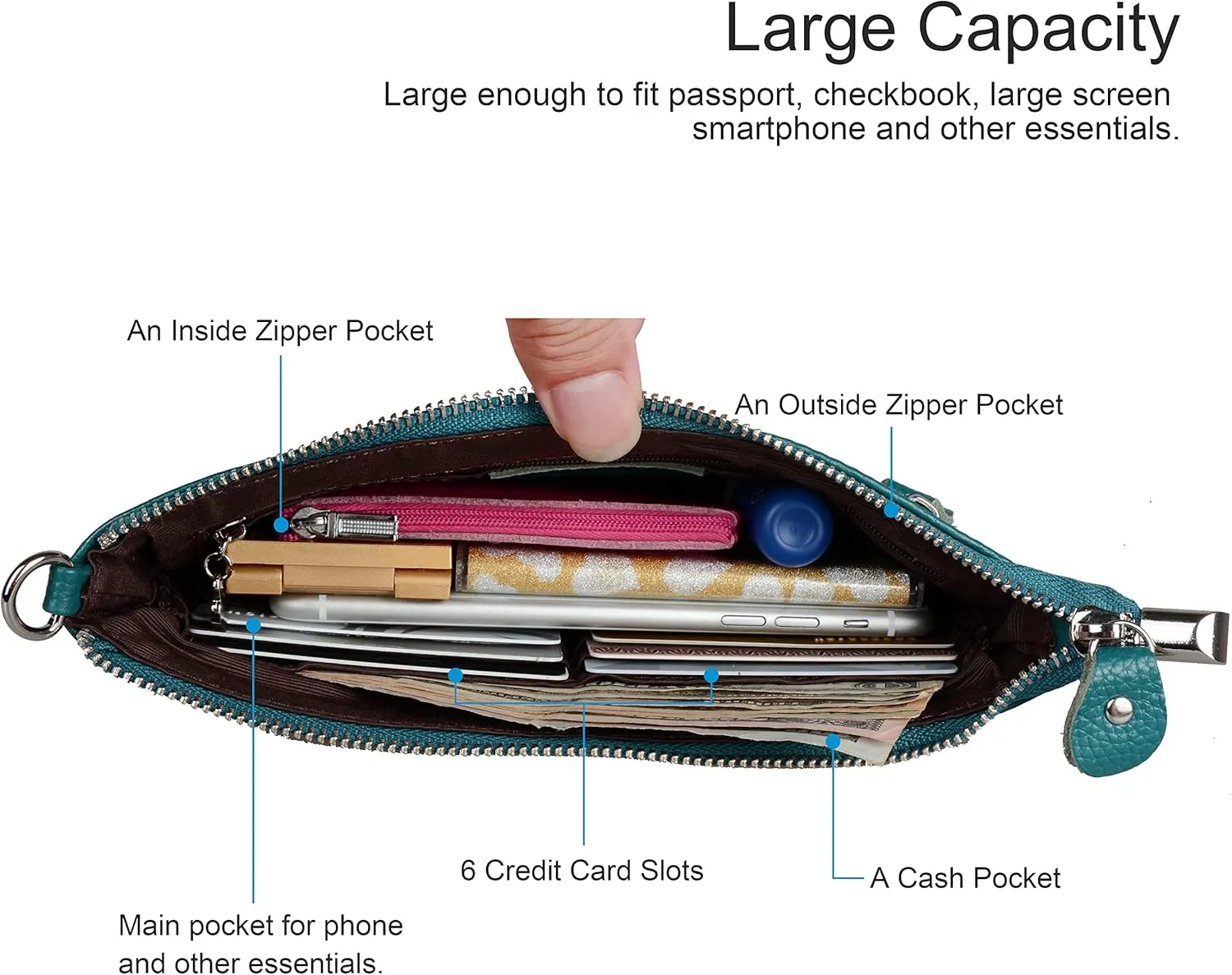 befen Genuine Leather Wristlet Clutch Wallet Purses Small Crossbody Bags for Women with RFID Blocking Card Slots