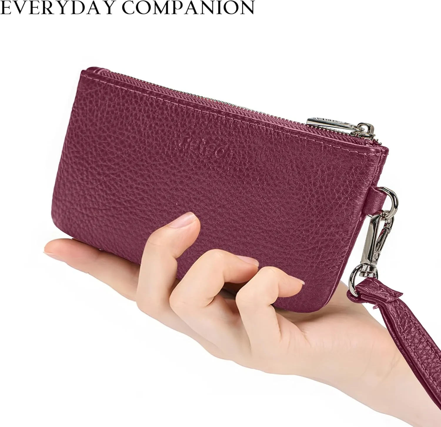 befen Genuine Leather Wristlet Coin Purse, Small Italian Leather Zipper Wallet Pouch for Women 6.75 x 3.75