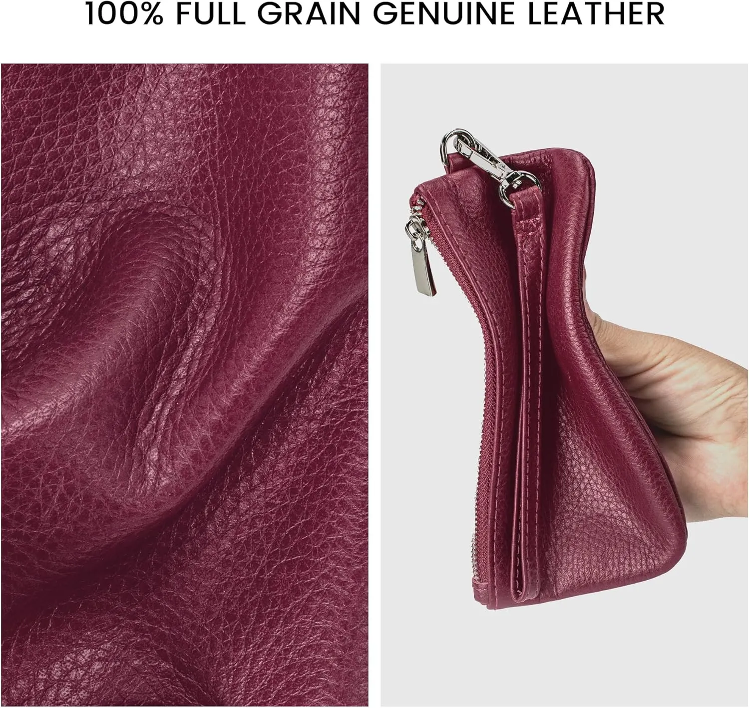 befen Genuine Leather Wristlet Coin Purse, Small Italian Leather Zipper Wallet Pouch for Women 6.75 x 3.75