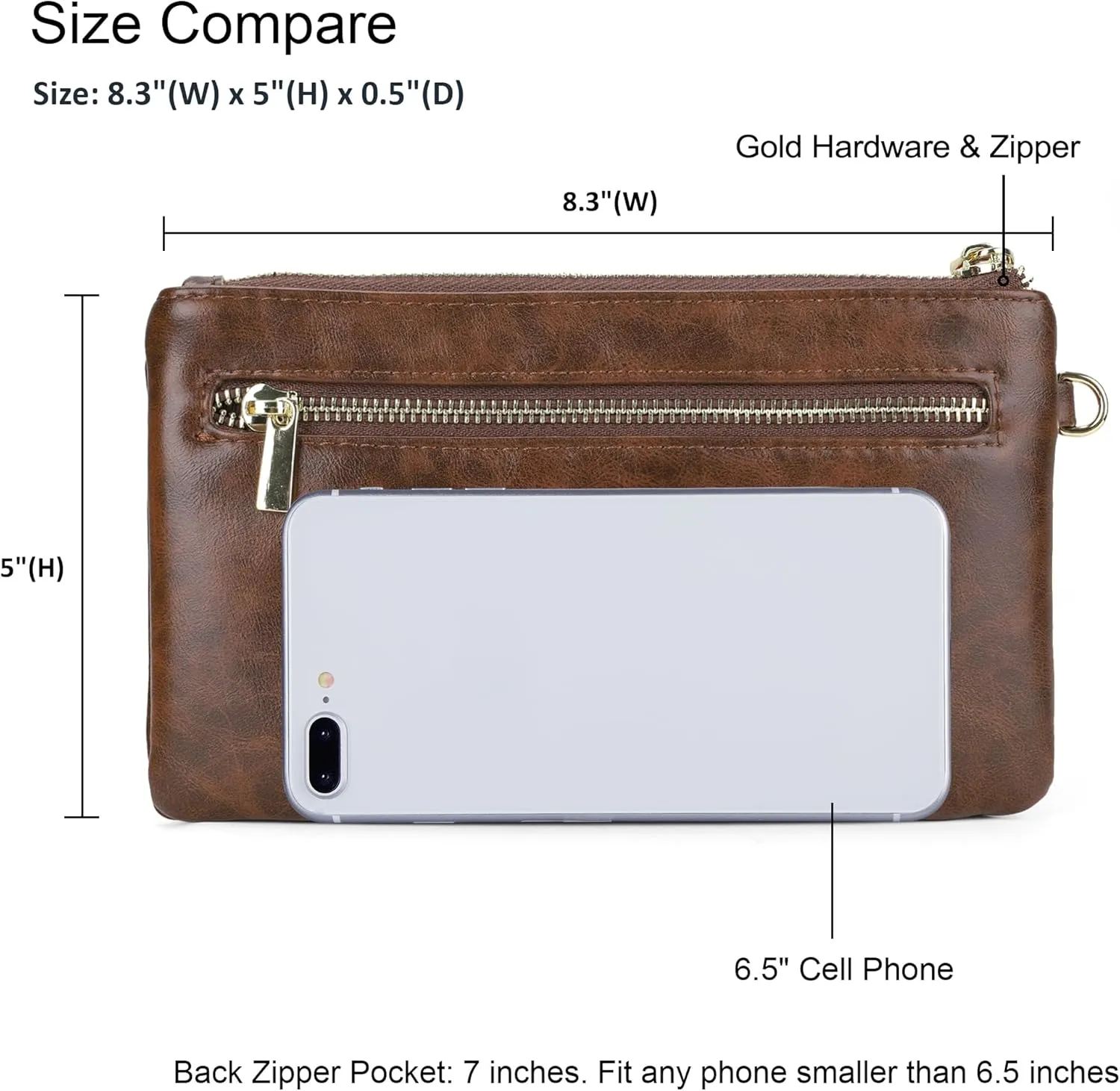 befen Women's Genuine Italian Leather Wristlet Clutch Wallet Purse, Gold Zipper