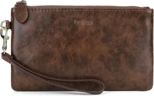 befen Women's Genuine Italian Leather Wristlet Clutch Wallet Purse, Gold Zipper