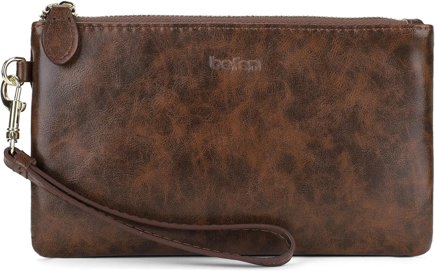 befen Women's Genuine Italian Leather Wristlet Clutch Wallet Purse, Gold Zipper