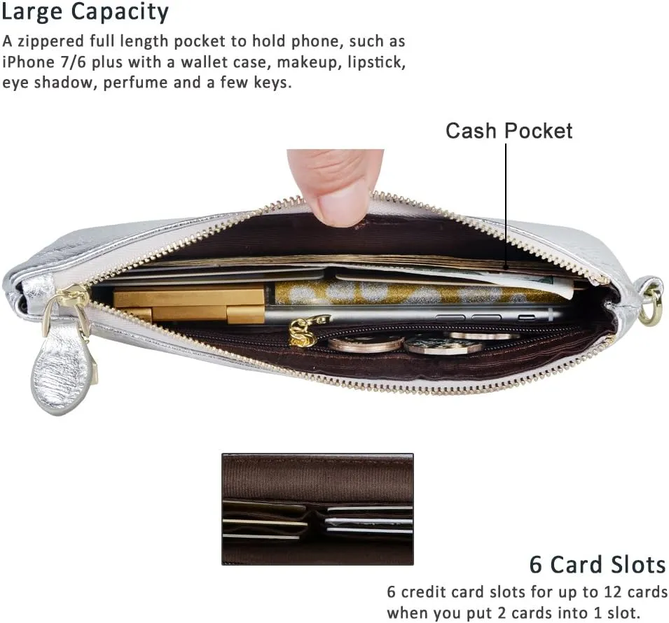 befen Women's Genuine Italian Leather Wristlet Clutch Wallet Purse, Gold Zipper