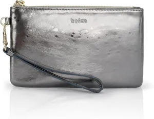 befen Women's Genuine Italian Leather Wristlet Clutch Wallet Purse, Gold Zipper