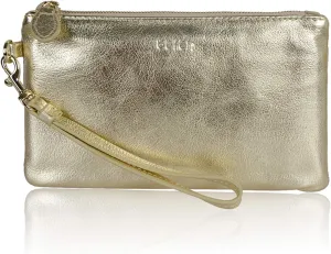 befen Women's Genuine Italian Leather Wristlet Clutch Wallet Purse, Gold Zipper
