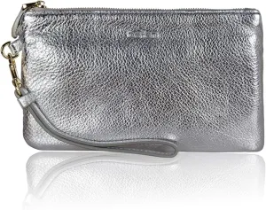 befen Women's Genuine Italian Leather Wristlet Clutch Wallet Purse, Gold Zipper