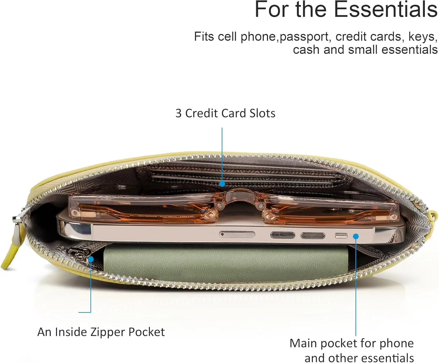 befen Women's Genuine Leather Wristlet Clutch Purse Ladies Slim Corner Zip Wallets, Silver Zipper
