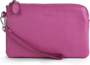 befen Women's Genuine Leather Wristlet Clutch Purse Ladies Slim Corner Zip Wallets, Silver Zipper