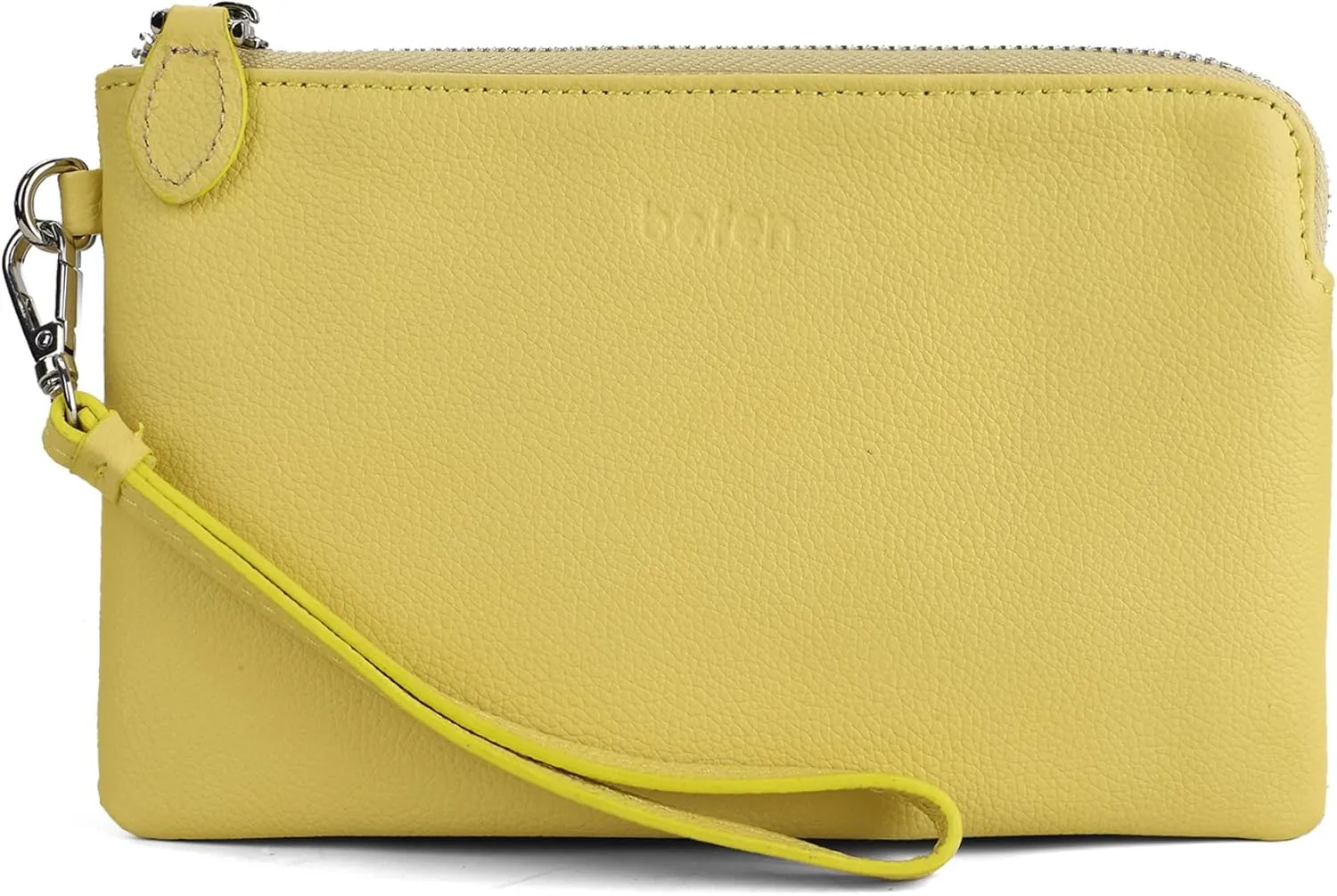 befen Women's Genuine Leather Wristlet Clutch Purse Ladies Slim Corner Zip Wallets, Silver Zipper
