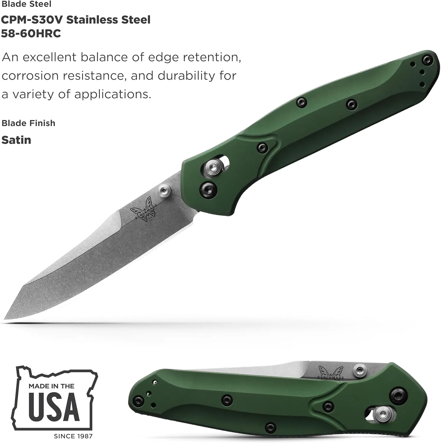 Benchmade - 940 EDC Manual Open Folding, Made in USA, Reverse Tanto Blade Knife