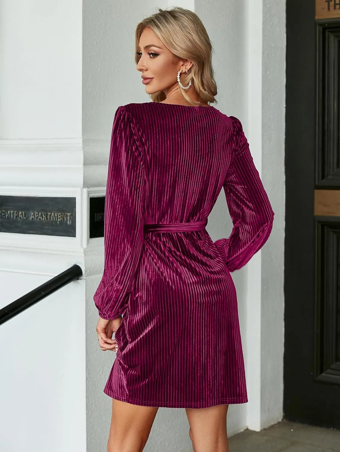 BerryGo Women's Long Sleeve Wrap Semi Formal Velvet Mini Dress Sexy Cocktail Party Winter Club Dress