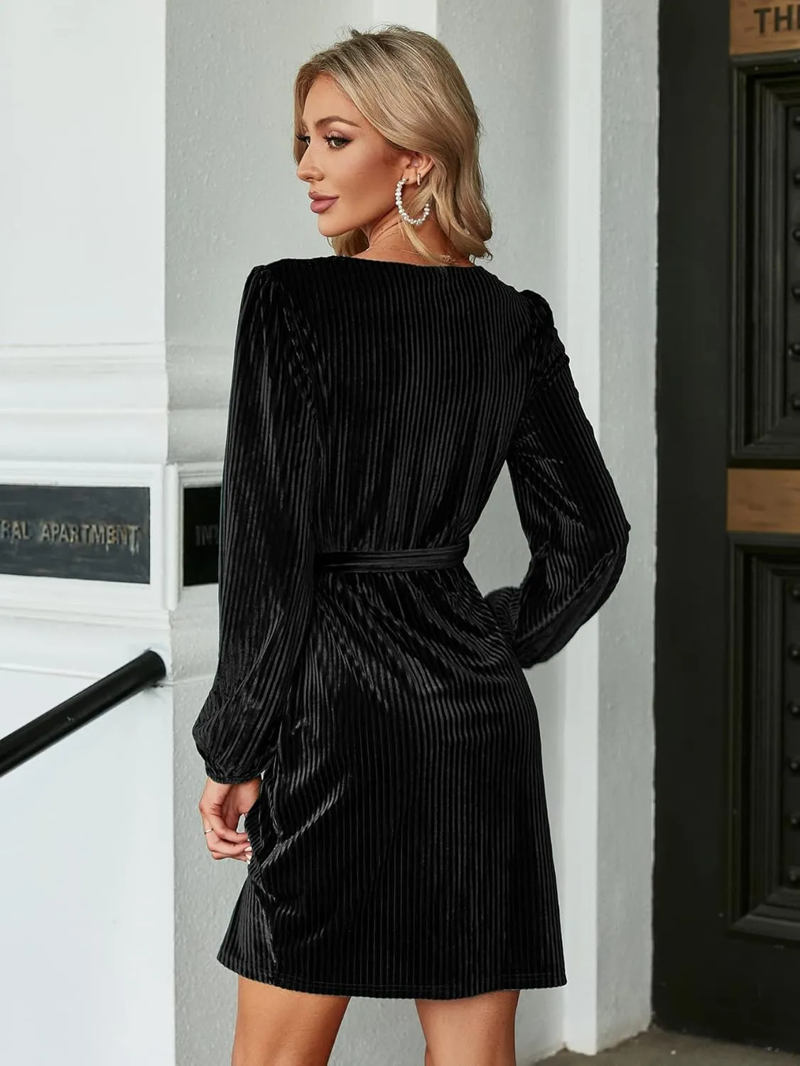 BerryGo Women's Long Sleeve Wrap Semi Formal Velvet Mini Dress Sexy Cocktail Party Winter Club Dress