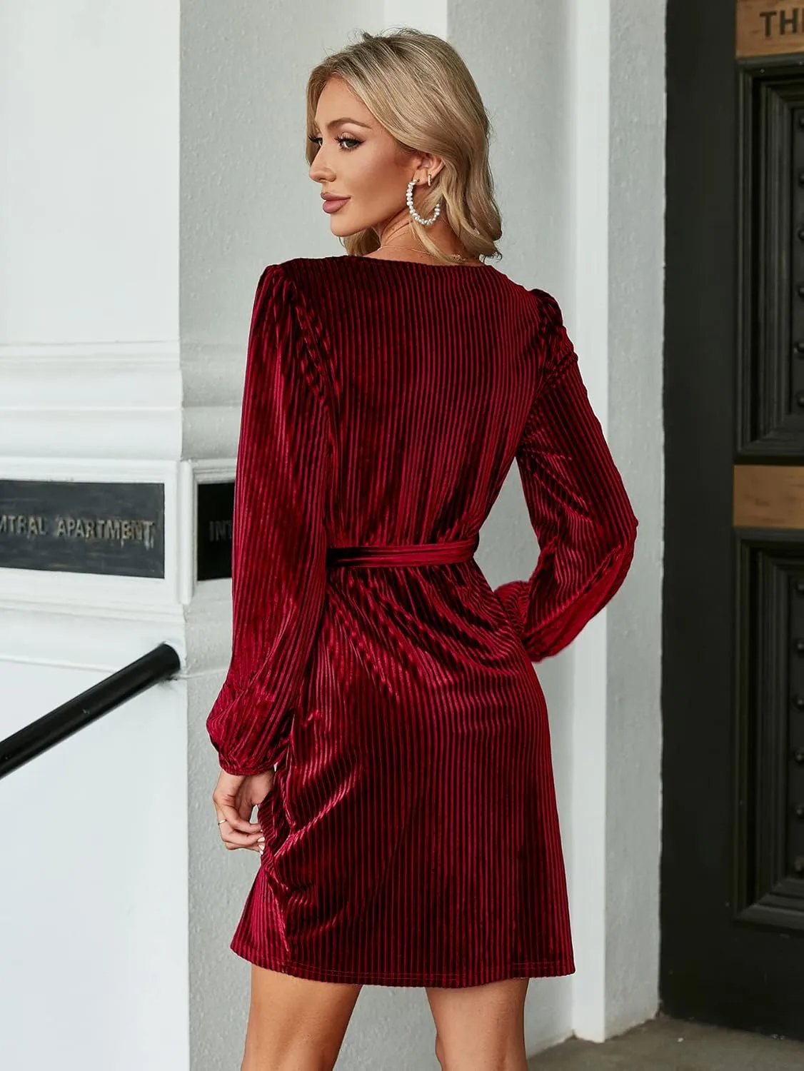 BerryGo Women's Long Sleeve Wrap Semi Formal Velvet Mini Dress Sexy Cocktail Party Winter Club Dress