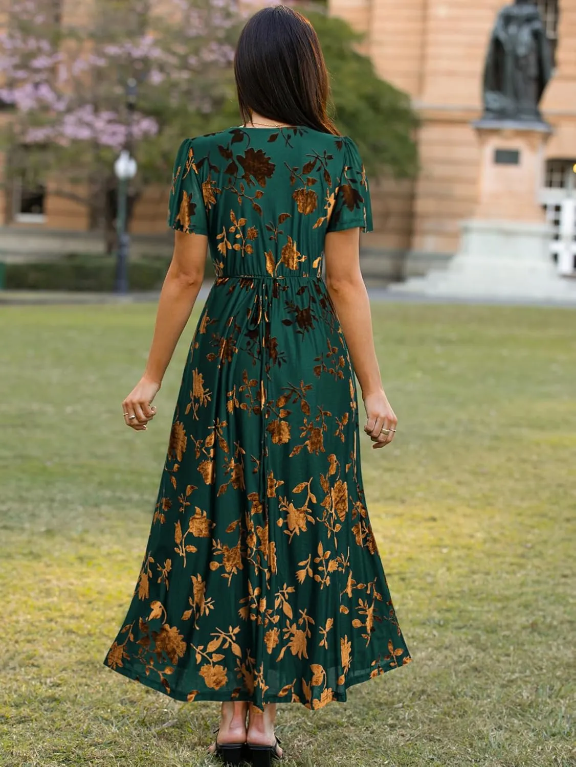 BerryGo Women's Velvet V Neck Wrap Fall Maxi Dress Formal Bell Sleeve Bridesmaid Cocktail Party Long Dresses