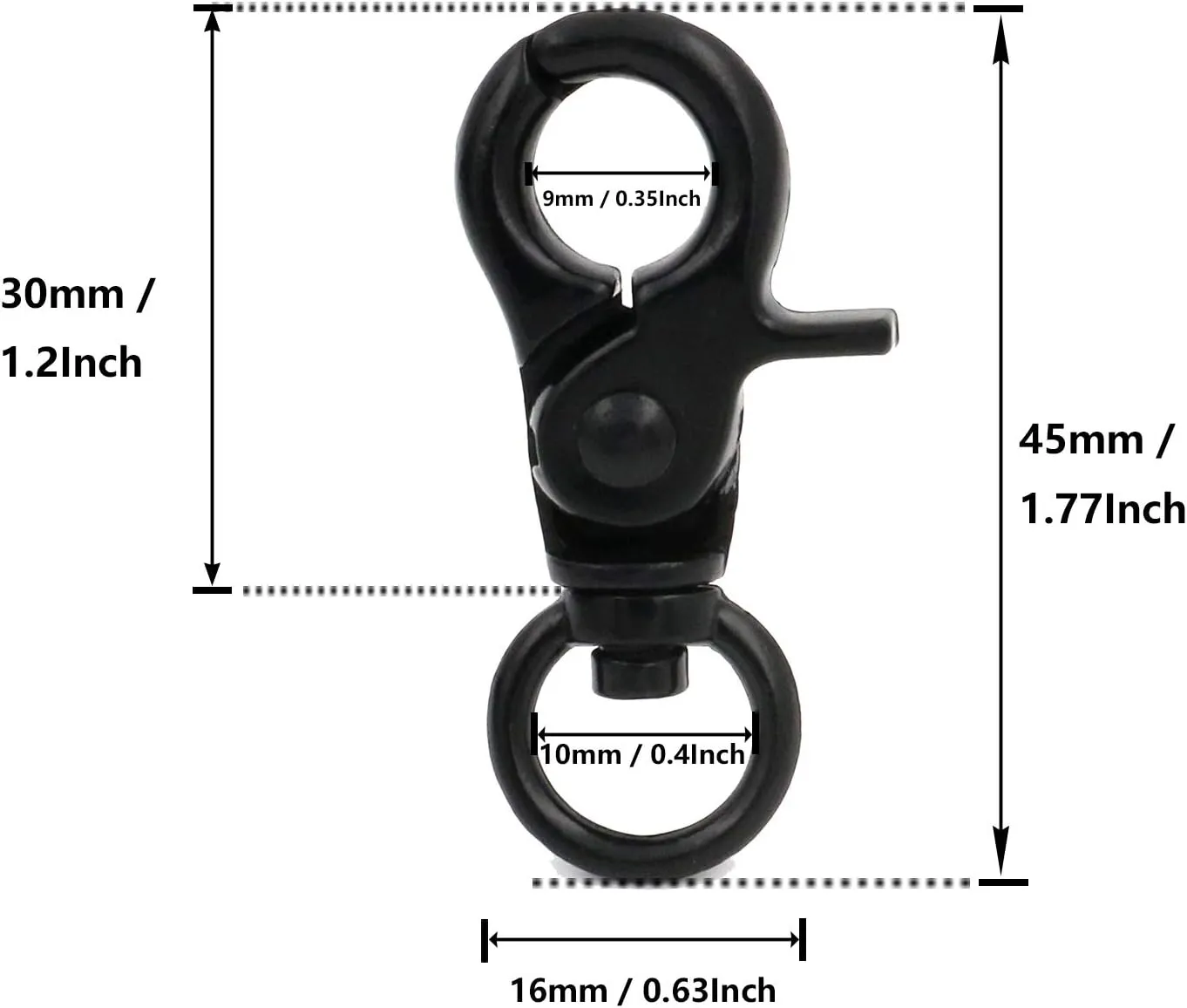 BIKICOCO 3/8'' Swivel Trigger Snap Hook Lobster Claw Clasp Spring Loaded Clip, O-Ring Ended, Black - Pack of 30