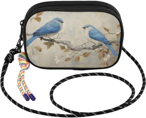 Birds Autumn Branch Crossbody Bags for Women Cell Phone Purses Women's Shoulder Handbag Wallet Purse with Rope Pendant