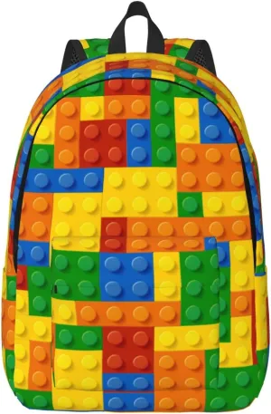 Blocks Colorful Fun Pattern Backpack for Girls Boys Women Lightweight Canvas Bookbag Casual Daypack for Travel Outdoor Camping, 17 Inch