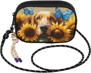 Bloodhound Dog Cute Sunflower Crossbody Bags for Women Cell Phone Purses Women's Shoulder Handbag Wallet Purse with Rope Pendant