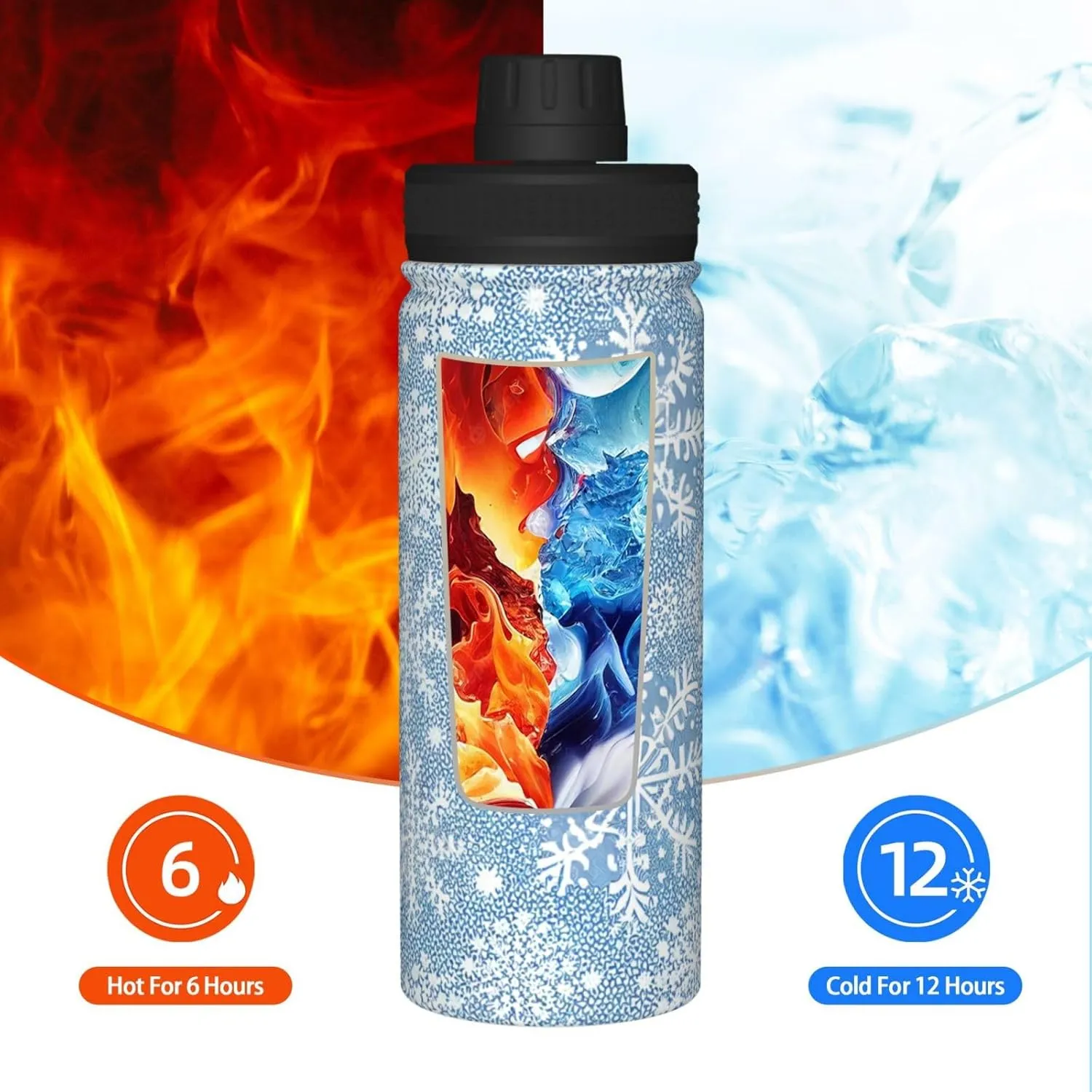 Blue And Purple Glitter Print pattern Water Bottles Insulated 18 oz,Insulated Double Walled Leak Proof Sports Water Bottle，Thermo Mug Keep Cold and Hot,Blue And Purple