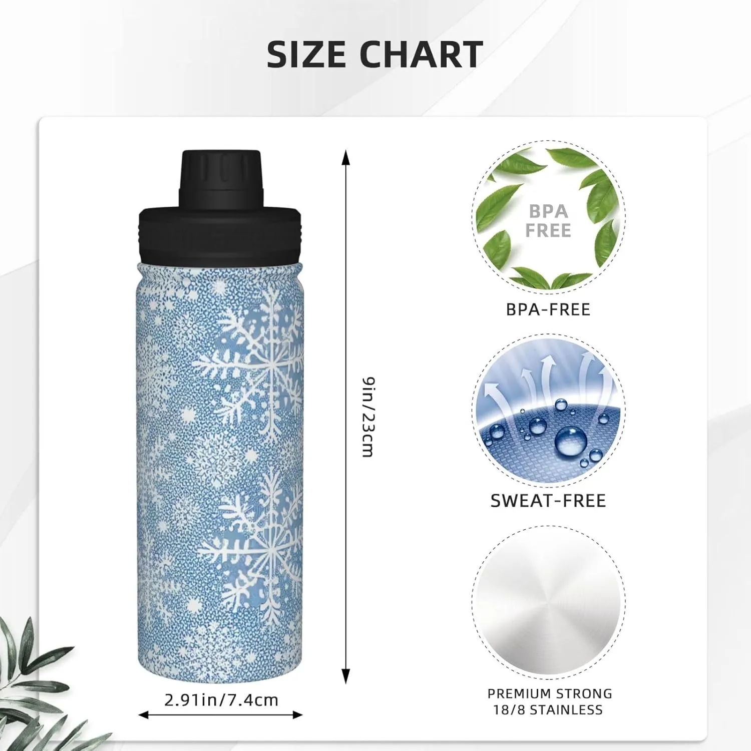 Blue And Purple Glitter Print pattern Water Bottles Insulated 18 oz,Insulated Double Walled Leak Proof Sports Water Bottle，Thermo Mug Keep Cold and Hot,Blue And Purple