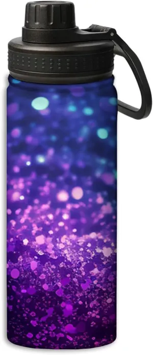 Blue And Purple Glitter Print pattern Water Bottles Insulated 18 oz,Insulated Double Walled Leak Proof Sports Water Bottle，Thermo Mug Keep Cold and Hot,Blue And Purple
