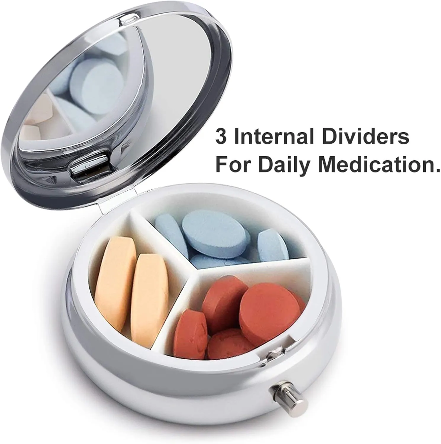 Blue Iceberg Medicine Pill Case, 3 Compartment Round Pill Box, Portable Decorative Medicine Organizer for Pocket Or Purse Vitamin Organize