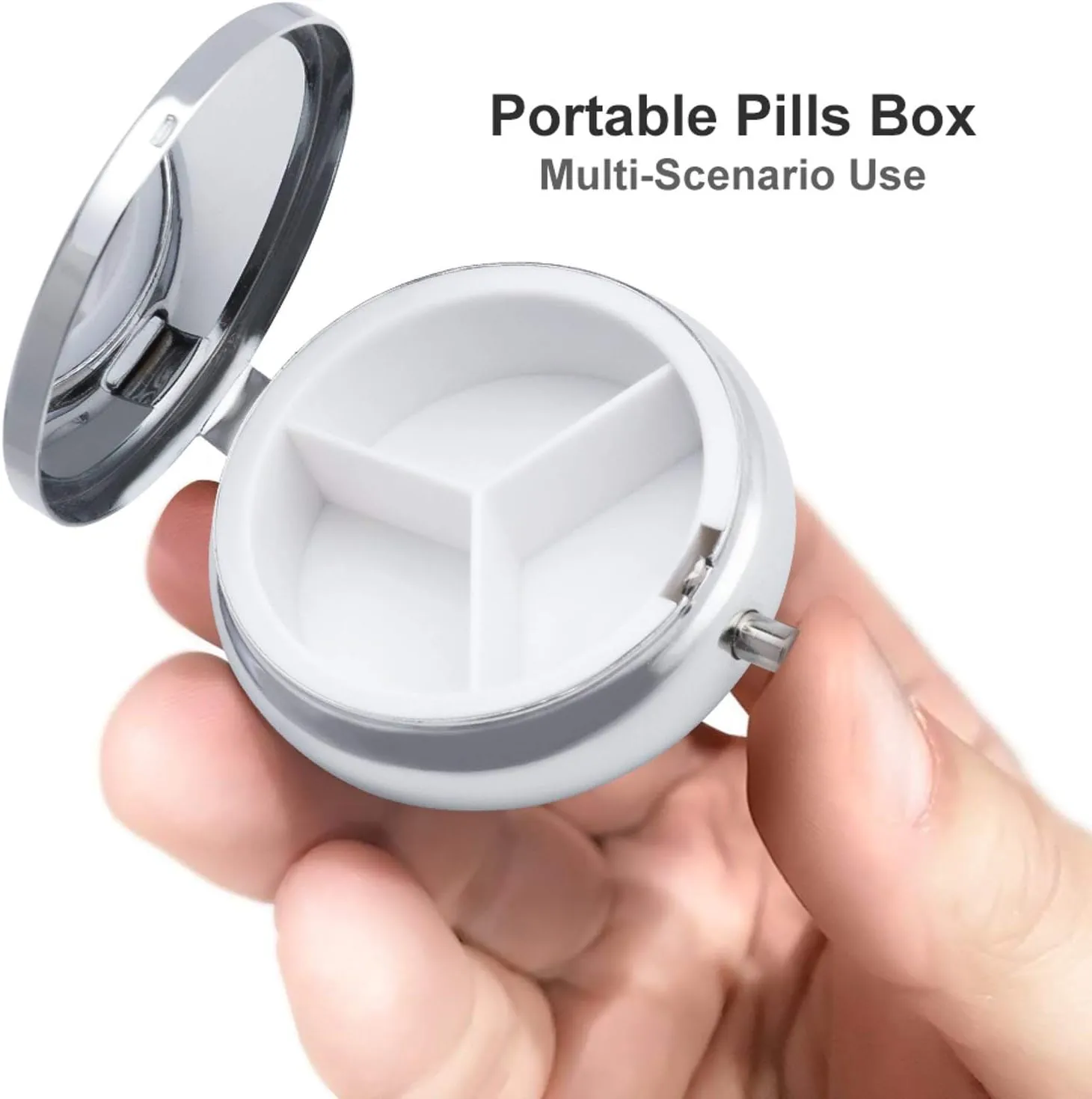 Blue Iceberg Medicine Pill Case, 3 Compartment Round Pill Box, Portable Decorative Medicine Organizer for Pocket Or Purse Vitamin Organize