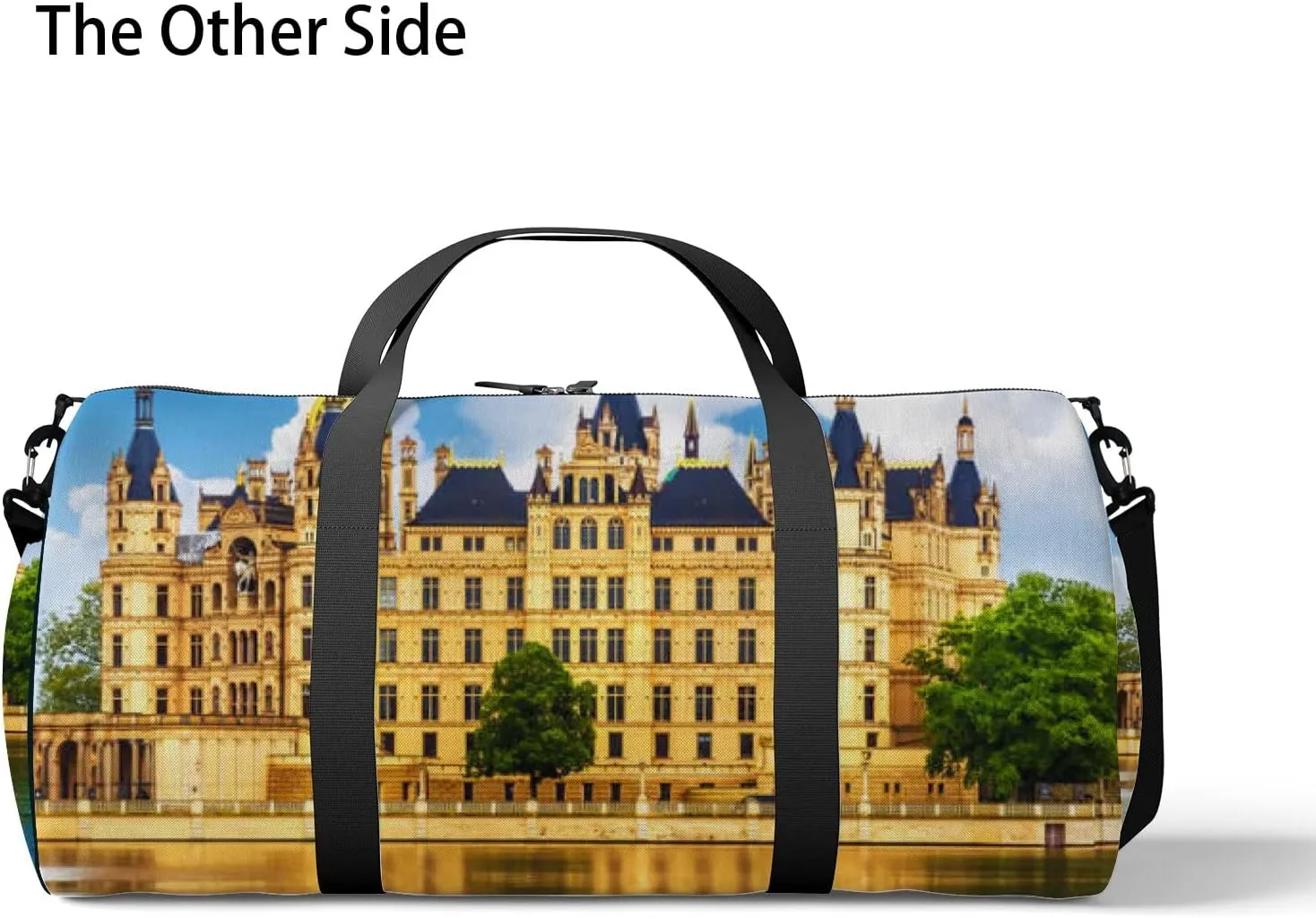 Blue Scenic Summer View Ancient Castle Schwerin Sports Bag Tote Bag Waterproof Gym Bag with Shoulder Strap Zipper 2 Side Pockets for Men and Women, Travel and Storage Shoulder Bag.