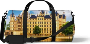 Blue Scenic Summer View Ancient Castle Schwerin Sports Bag Tote Bag Waterproof Gym Bag with Shoulder Strap Zipper 2 Side Pockets for Men and Women, Travel and Storage Shoulder Bag.