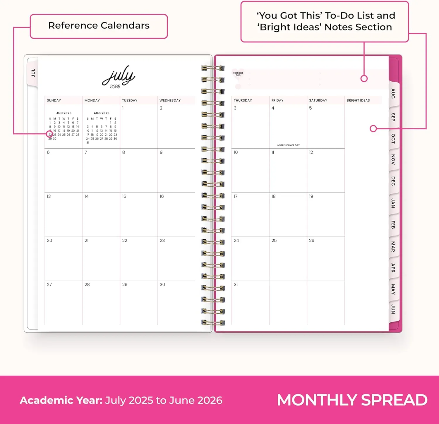 Blue Sky Color Me Courtney 2025-2026 Academic Year Weekly and Monthly Planner Calendar, July 2025 - June 2026, 12-Month, 5" x 8", Flexible Cover, Wirebound, Laminated Tabs, Storage Pocket, Bloom Pink