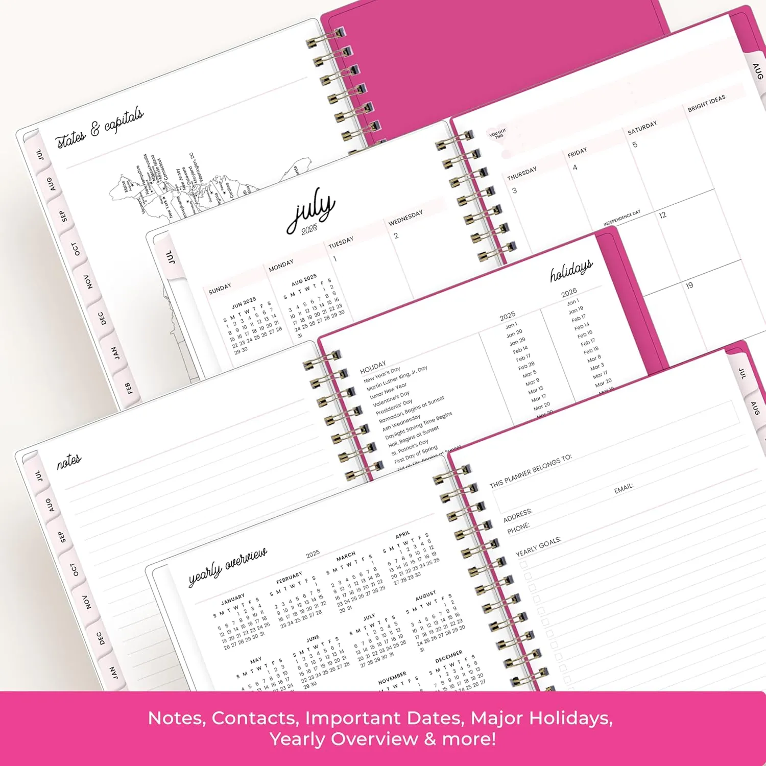 Blue Sky Color Me Courtney 2025-2026 Academic Year Weekly and Monthly Planner Calendar, July 2025 - June 2026, 12-Month, 5" x 8", Flexible Cover, Wirebound, Laminated Tabs, Storage Pocket, Bloom Pink