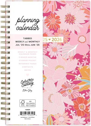 Blue Sky Color Me Courtney 2025-2026 Academic Year Weekly and Monthly Planner Calendar, July 2025 - June 2026, 12-Month, 5" x 8", Flexible Cover, Wirebound, Laminated Tabs, Storage Pocket, Bloom Pink