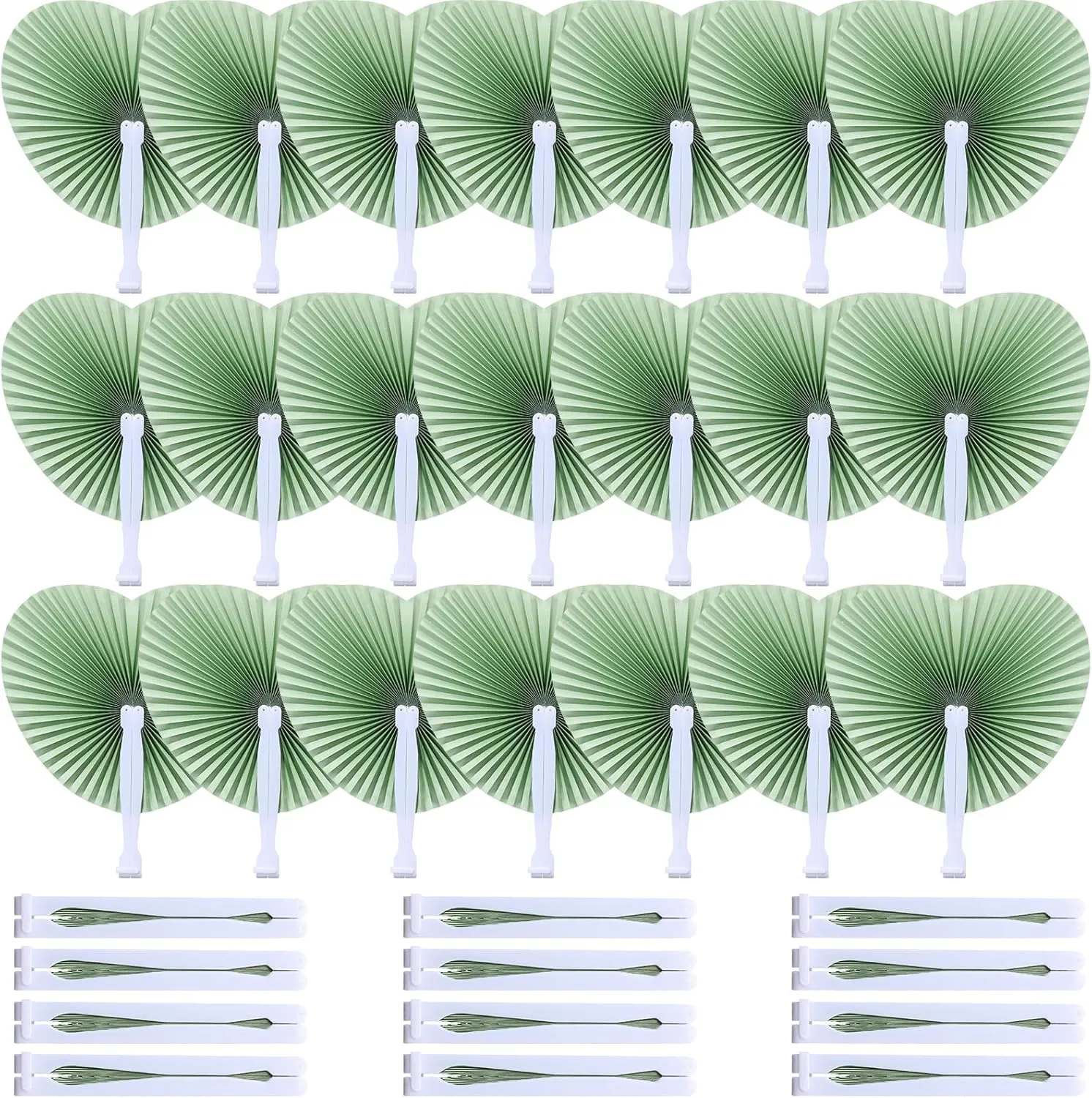 Blulu 60 Pack Folding Hand Fans Heart Wedding Handheld Foldable Paper Fans with Plastic Handle for Guests Dancing Wedding Birthday Bridal Shower Decorative Celebration Party Supplies(Sage Green)