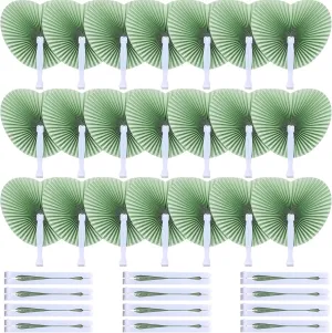 Blulu 60 Pack Folding Hand Fans Heart Wedding Handheld Foldable Paper Fans with Plastic Handle for Guests Dancing Wedding Birthday Bridal Shower Decorative Celebration Party Supplies(Sage Green)